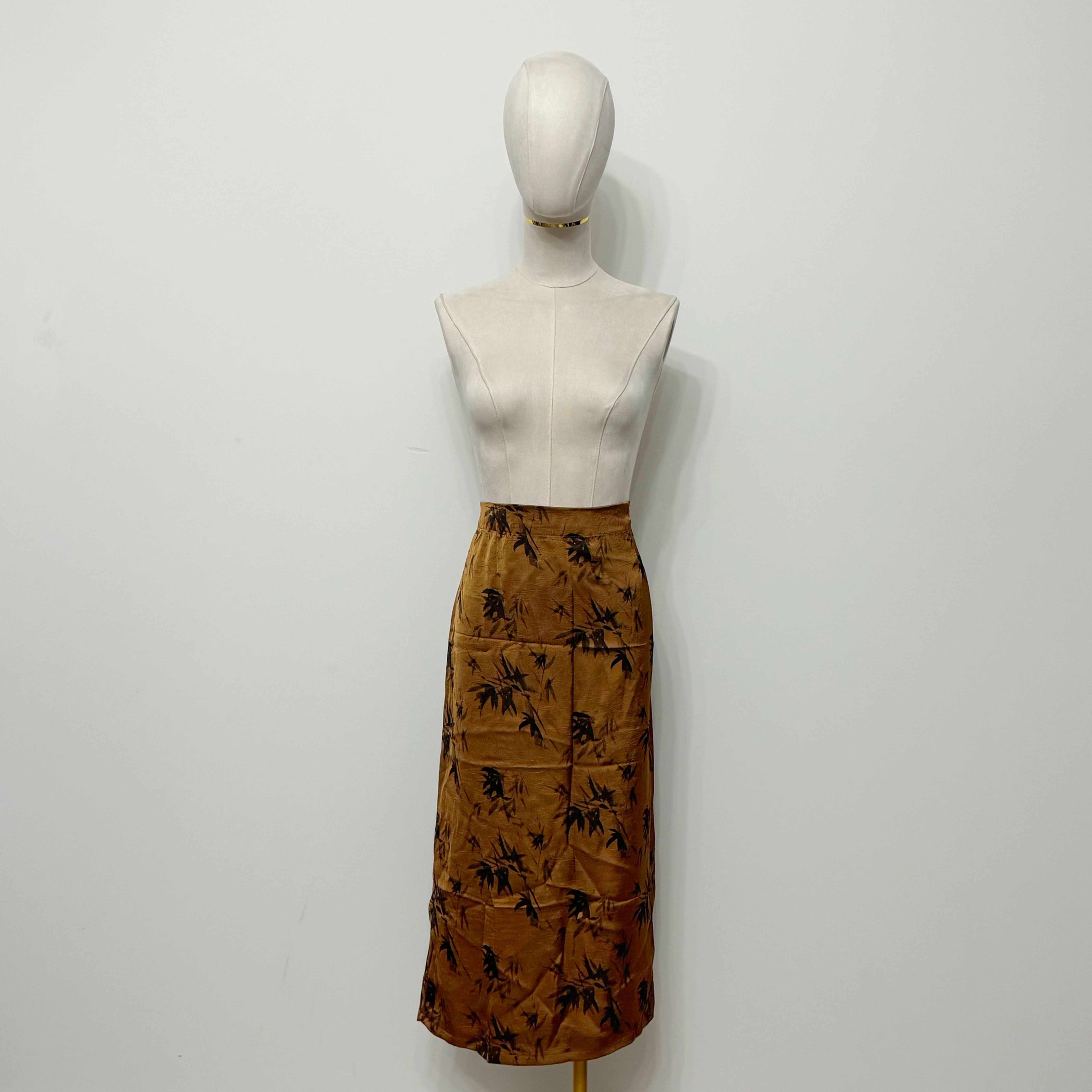 Chinese Bamboo Print Side Slit Skirt