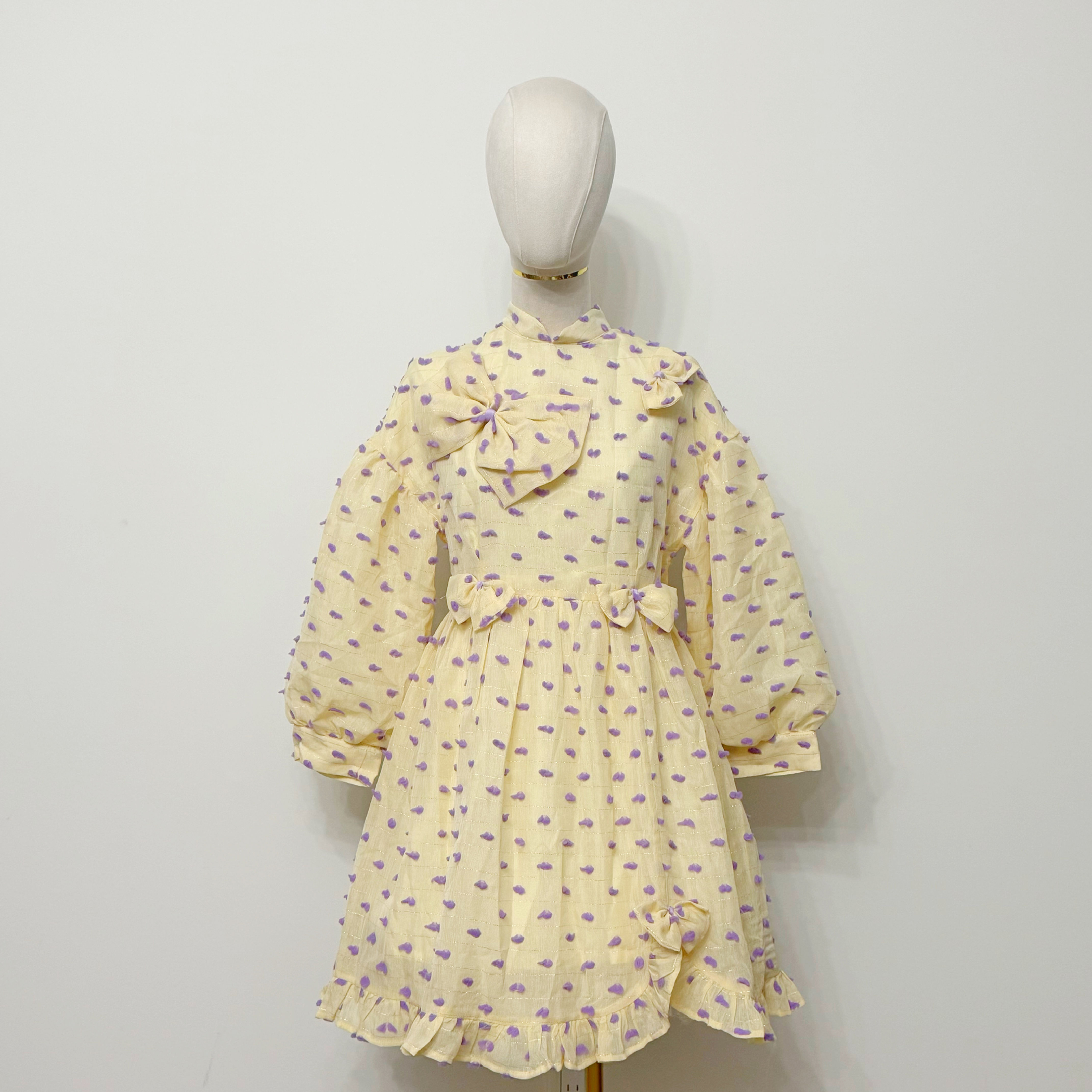 Chestnut - Polka Dot Fairy Ribbon Bow Babydoll Dress