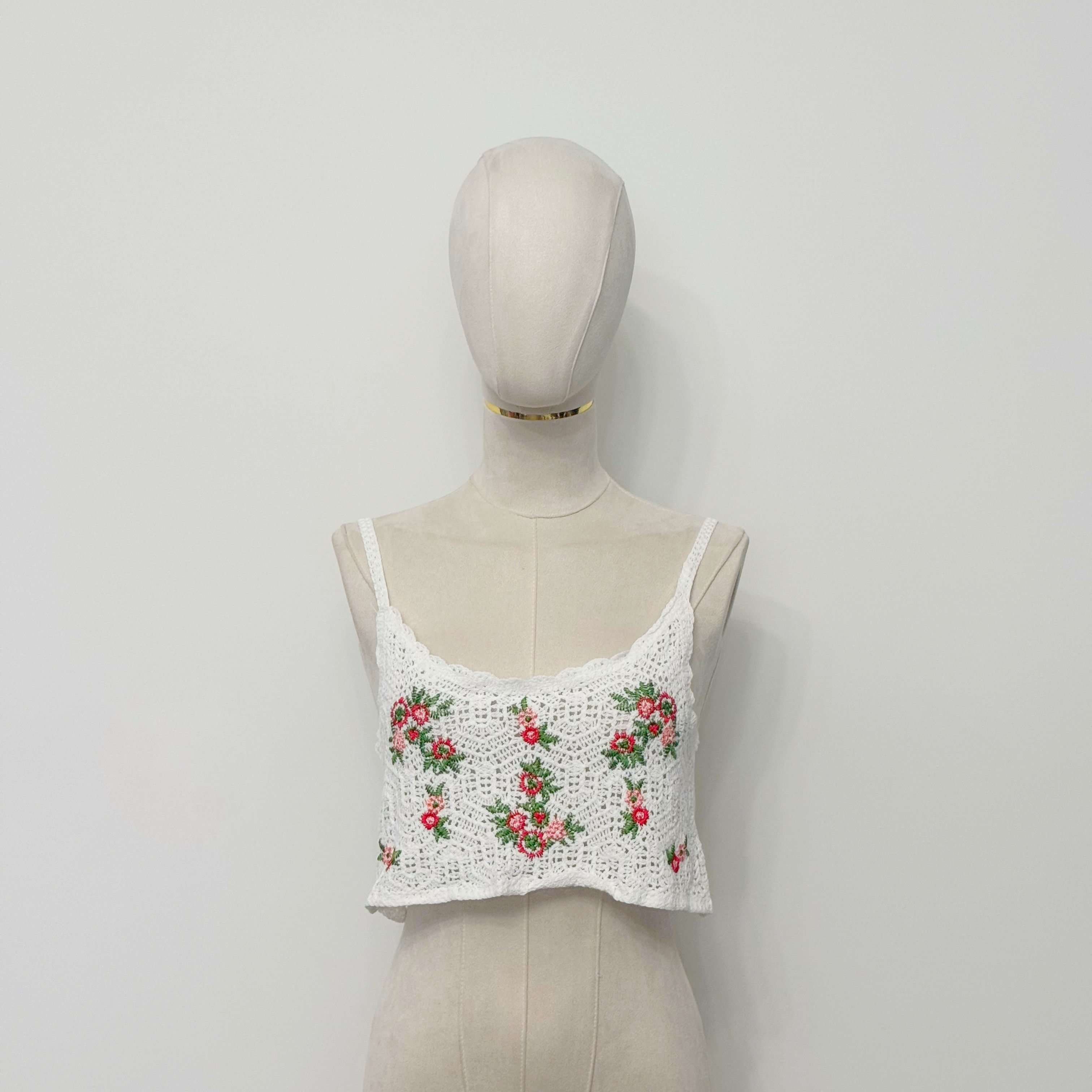 Flower Embroidered Crochet Crop Top