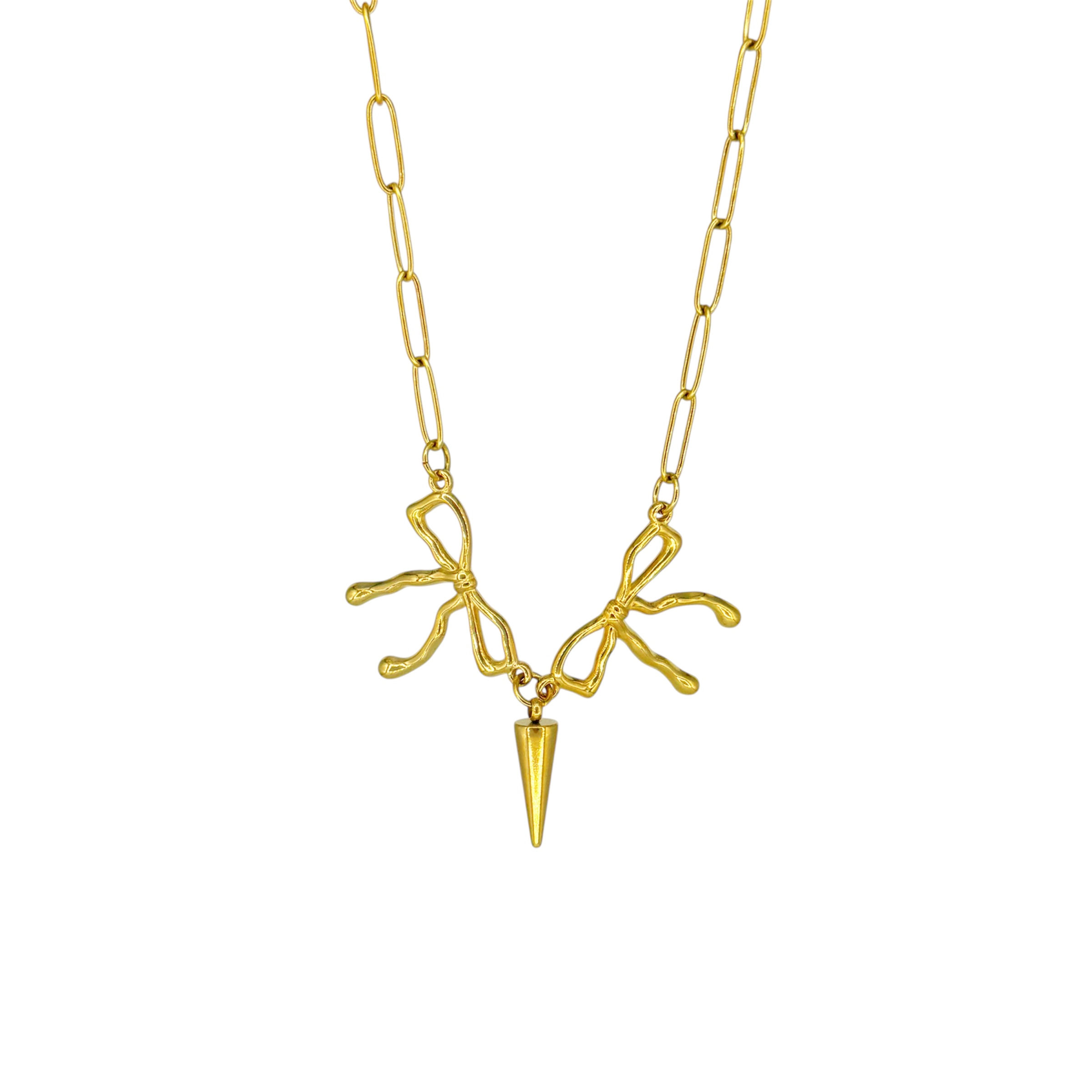 Double Bow and Spike Paper Clip Necklace
