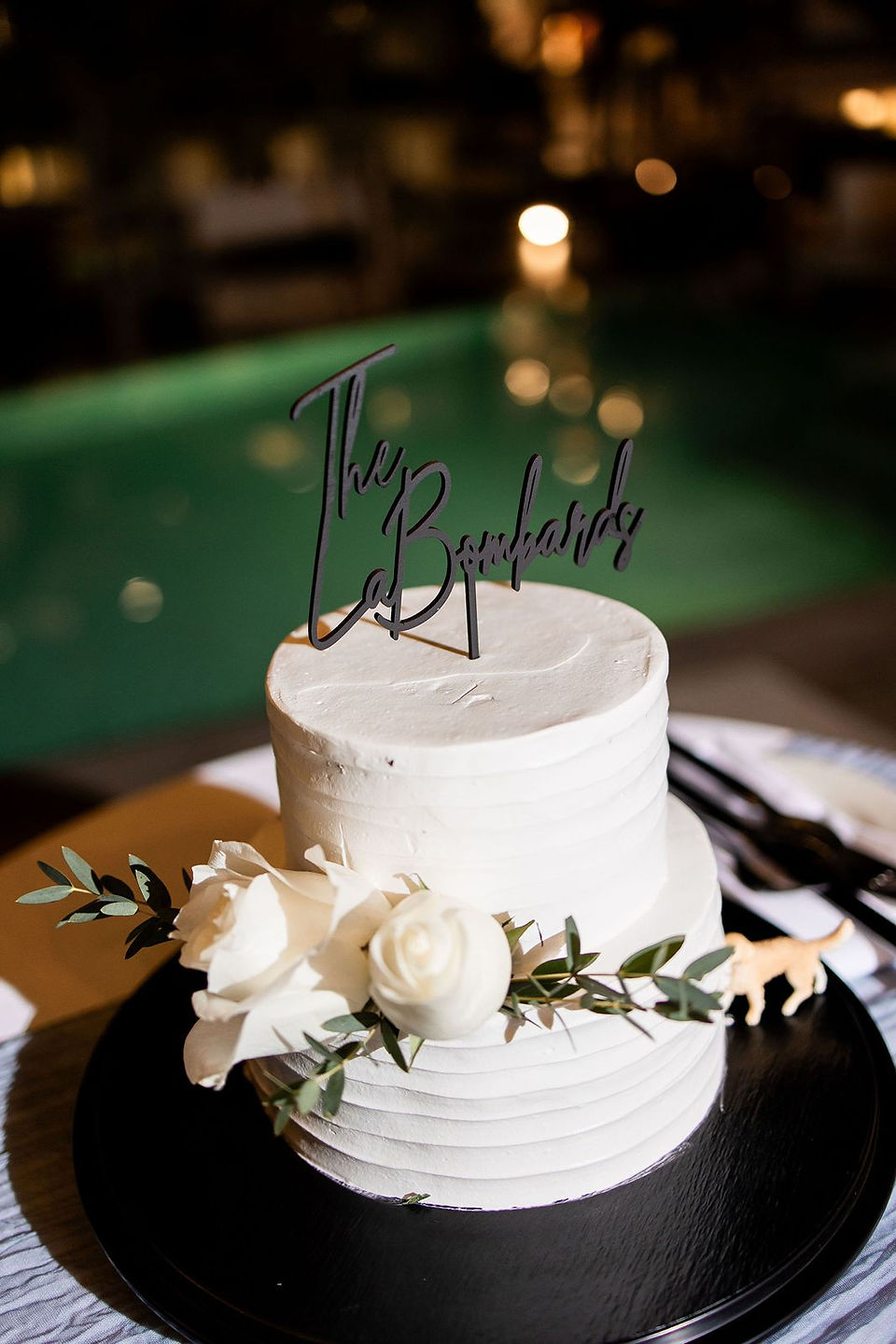 Wedding cake by the pool at destination wedding.