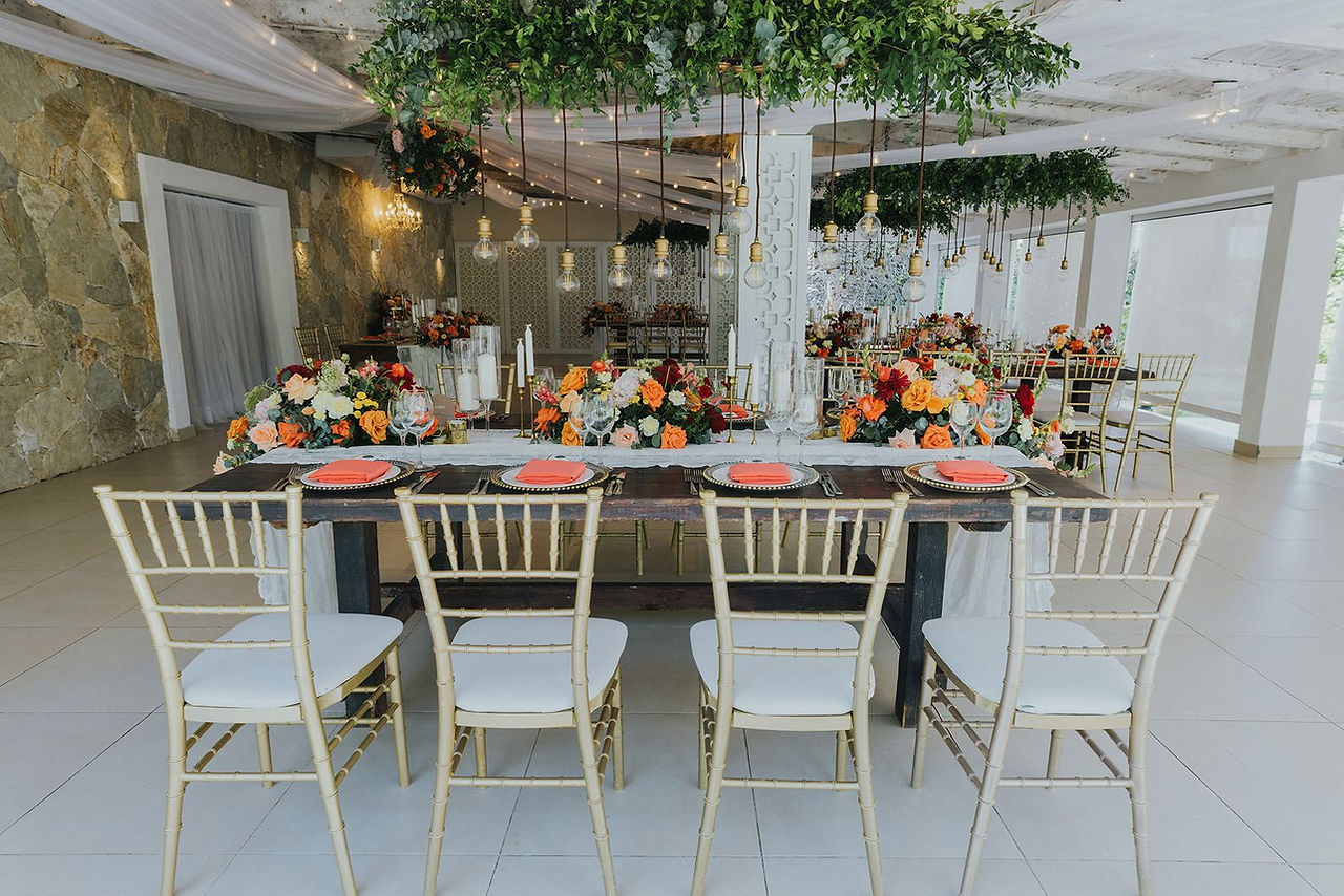 Indoor wedding reception in the Dominican Republic.
