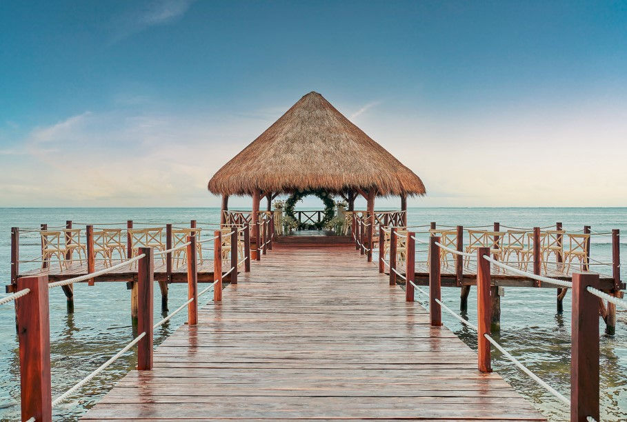 Over Water Gazebo wedding venue at Hyatt Ziva Riviera Cancun in Mexico.