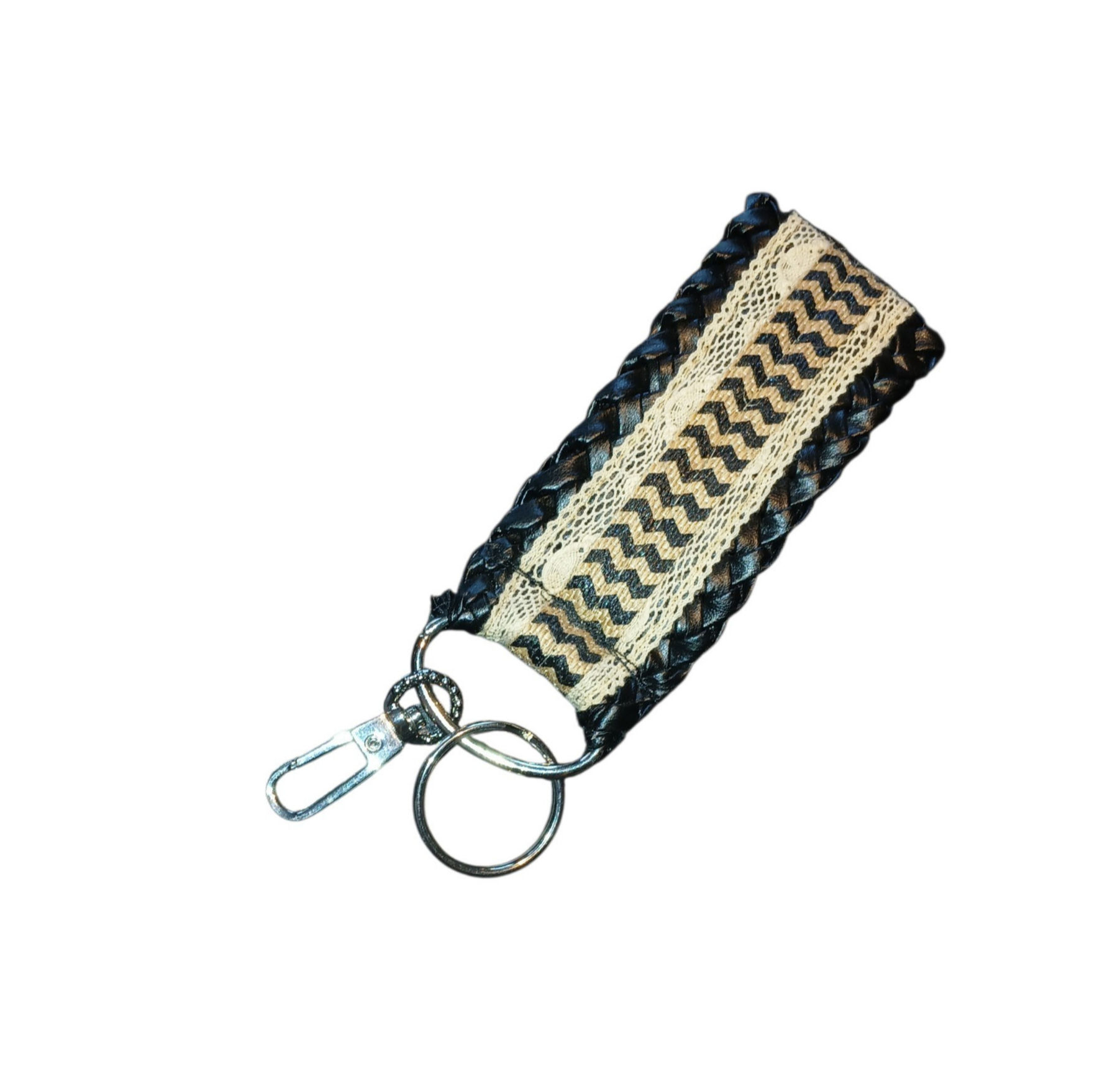 Black Chevron Stripe Key Chain