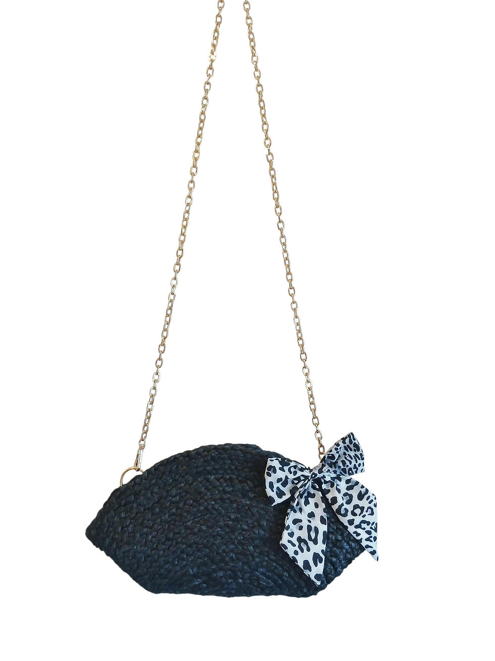 Thumbnail: Magazine Black Jute Cheetah Bow Crossbody/Clutch