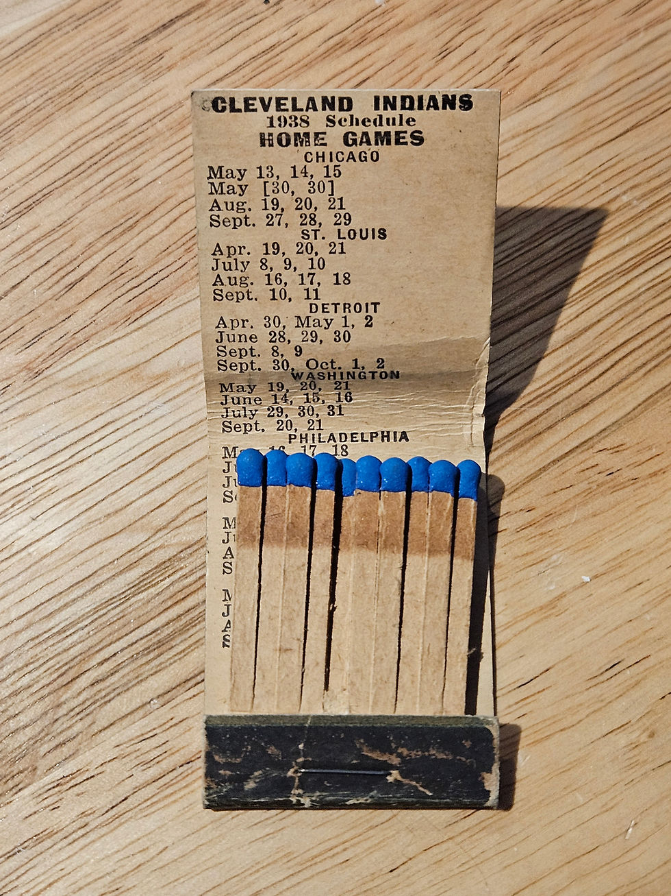 Thumbnail: 1938 Cleveland Indians Matchbook Baseball Schedule Kern's Cafe With Matches!