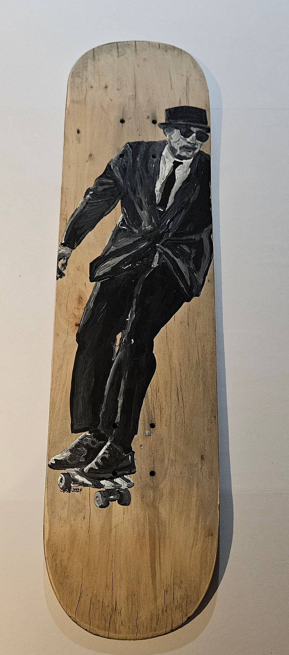 Thumbnail: Hand Painted Skateboard "Mystery Skater" or DB Cooper Painted on Top and Bottom