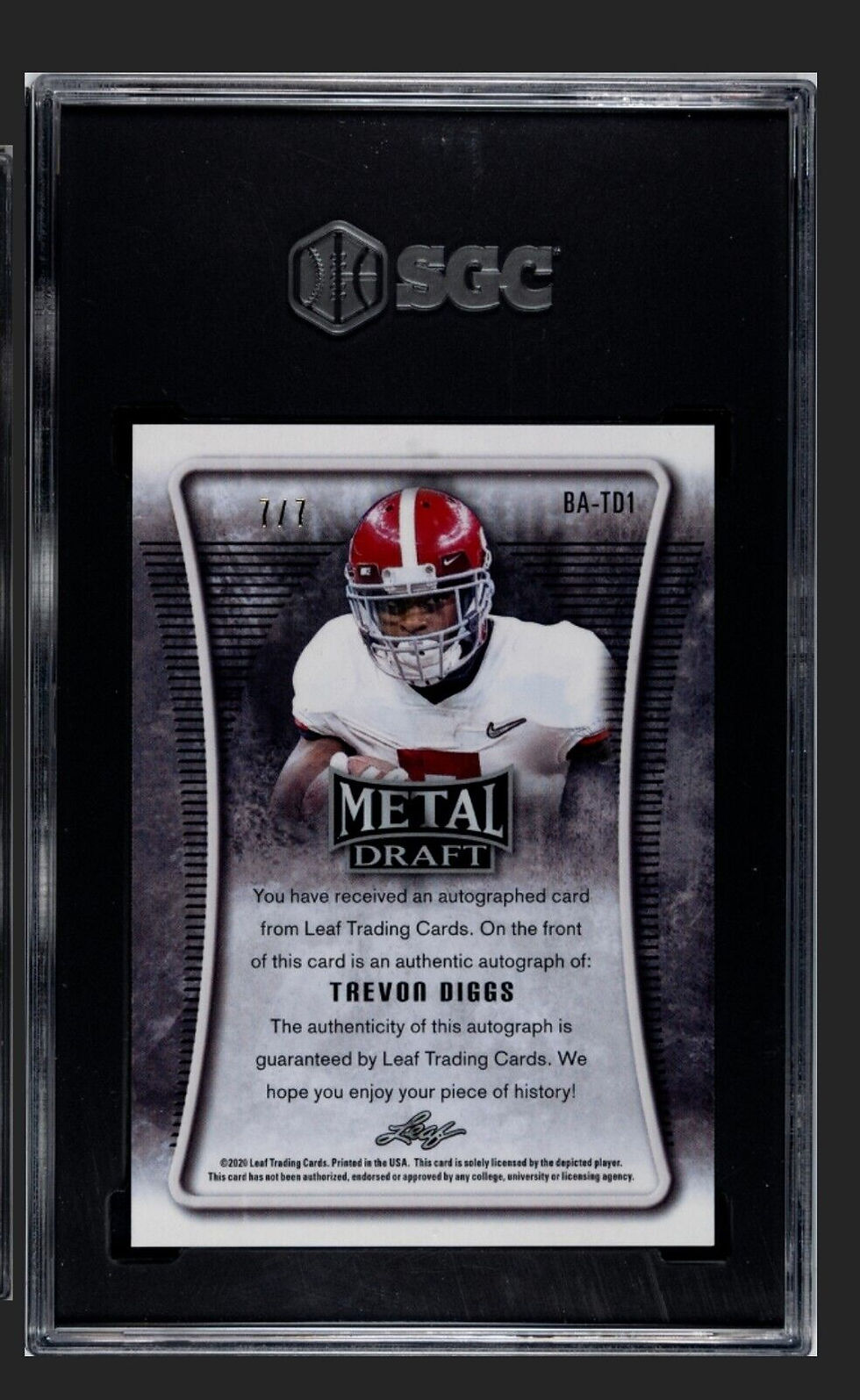 Thumbnail: 2020 Leaf Metal Draft BA-TD1 Trevon Diggs Rookie Auto SN 7/7 Jersey Number Black