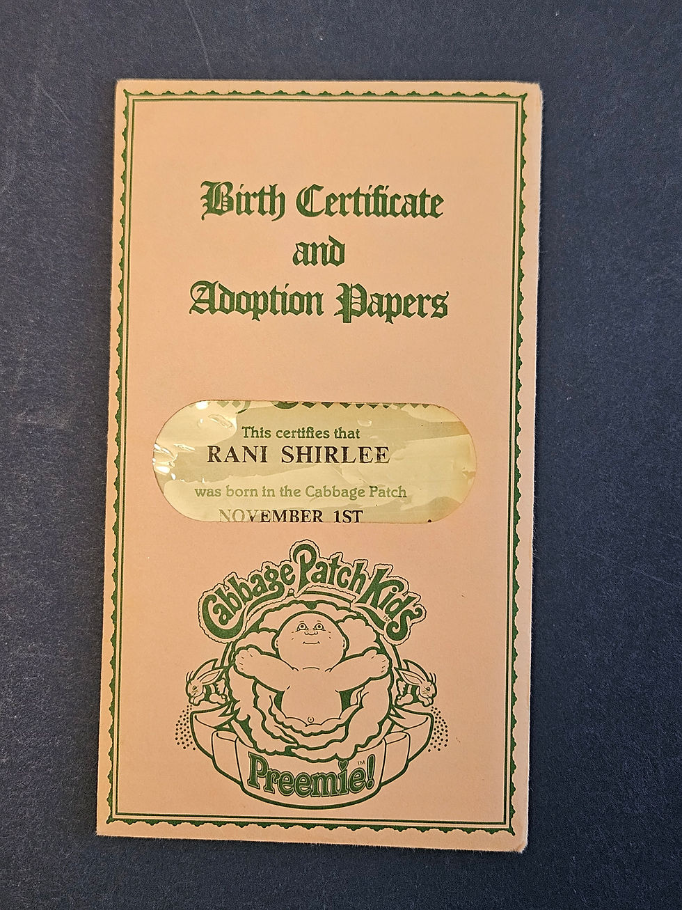 Thumbnail: Cabbage Patch Kids Birth Certificate and Other Papers November 1st Rani Shirlee