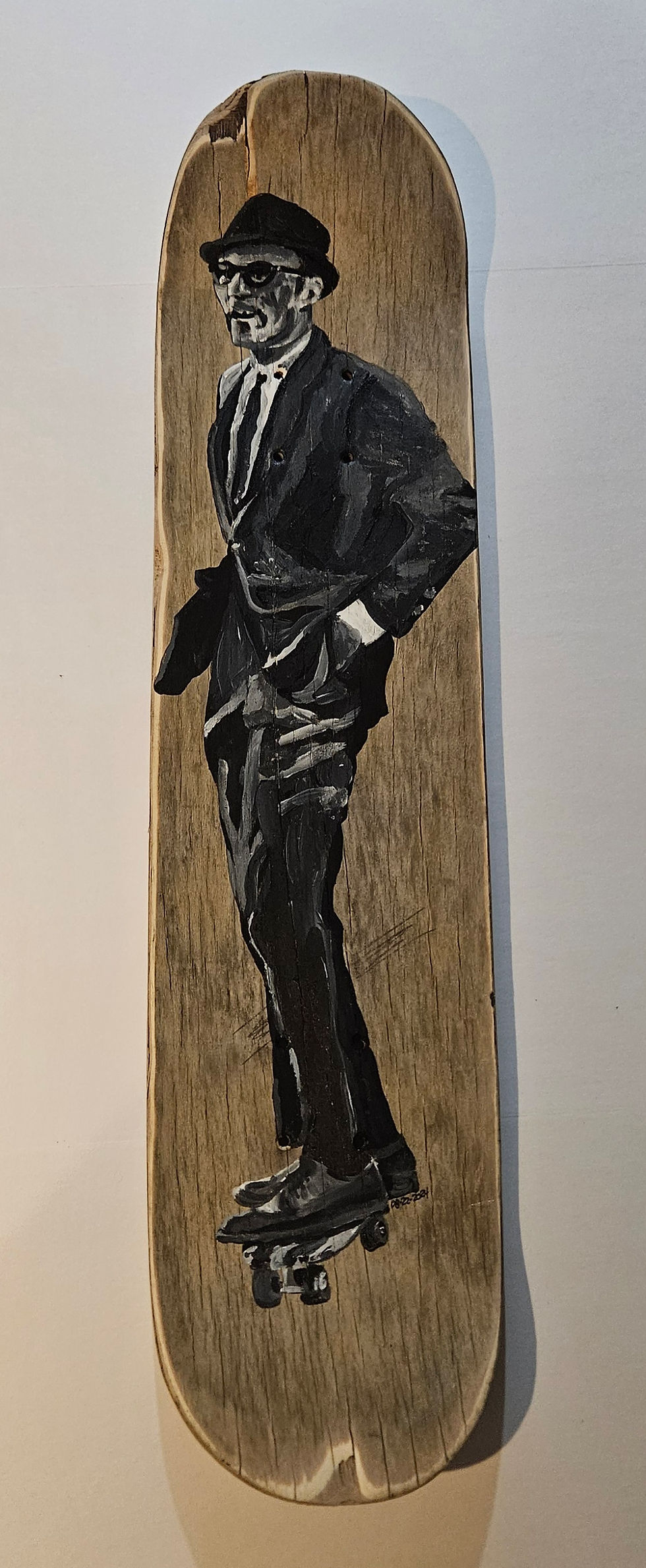 Thumbnail: Hand Painted Skateboard "Mystery Skater" or DB Cooper Painted on Top and Bottom