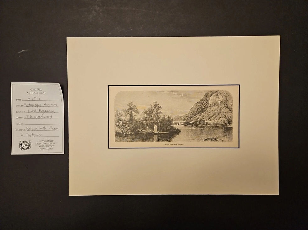 Thumbnail: 1872 Picturesque America Original Antique Print 12x16 Bellows Falls Distance