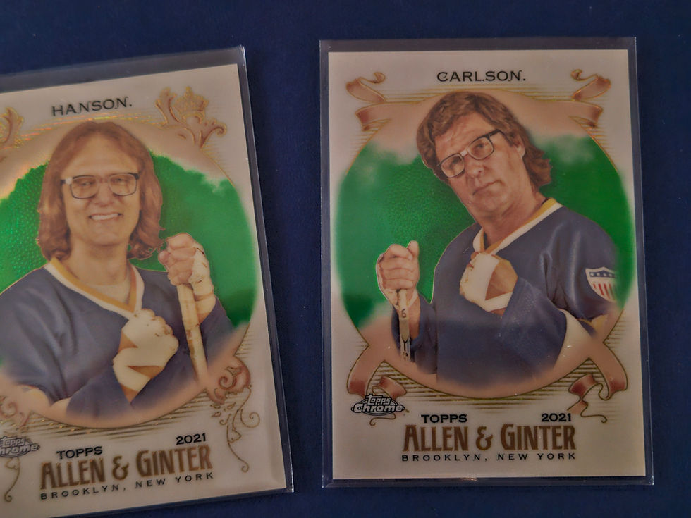 Thumbnail: 2021 Allen & Ginter 2 Card Lot - Slap Shot -Carlson Hanson Green 99/99
