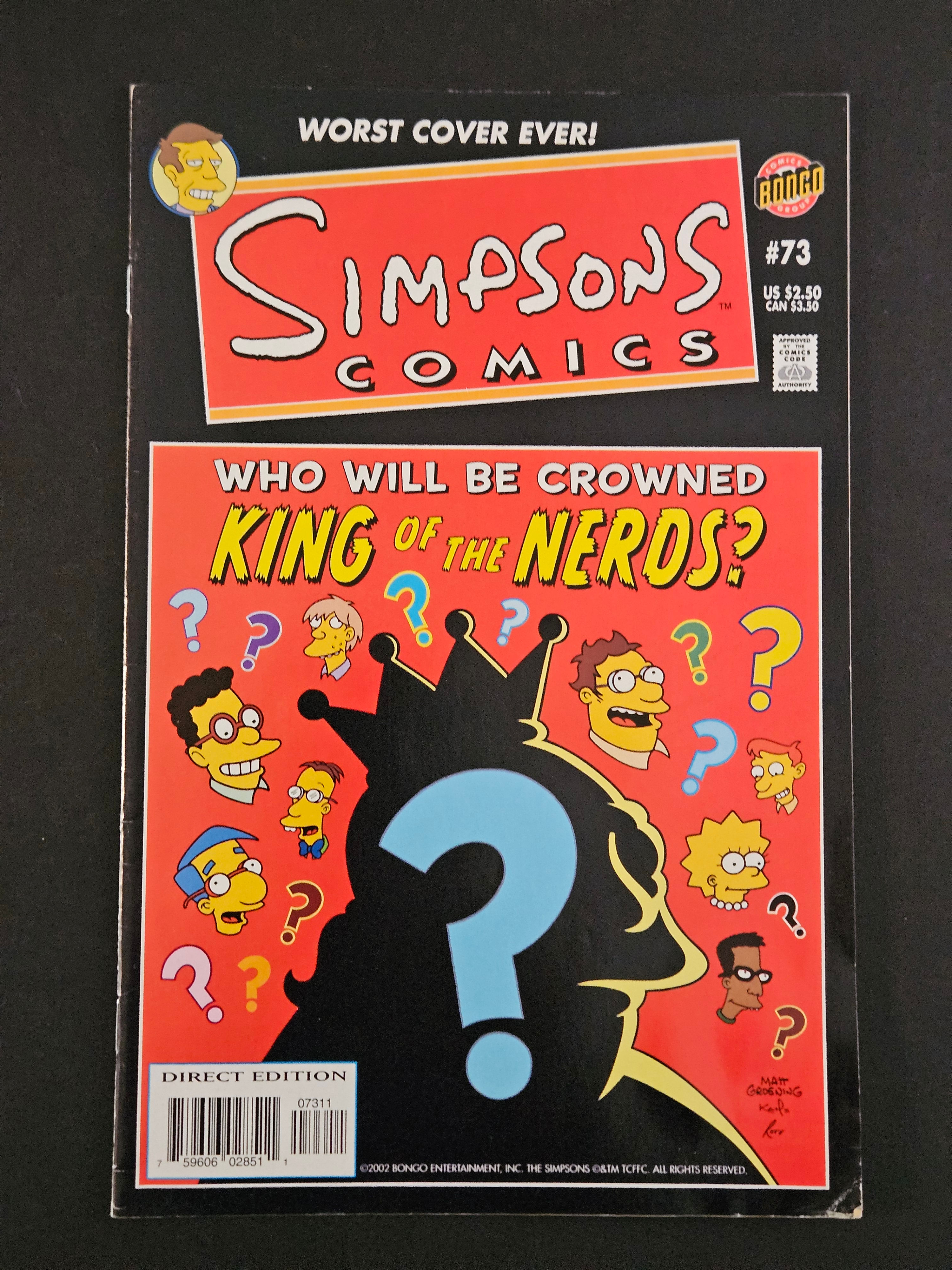 2002 Simpsons Comics #73 Worst Cover Ever Bongo Comics
