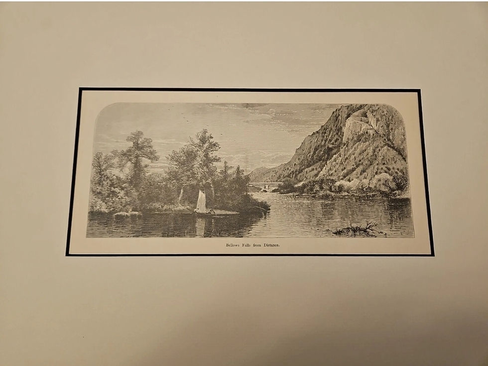 Thumbnail: 1872 Picturesque America Original Antique Print 12x16 Bellows Falls Distance