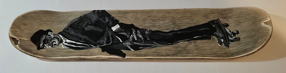 Thumbnail: Hand Painted Skateboard "Mystery Skater" or DB Cooper Painted on Top and Bottom