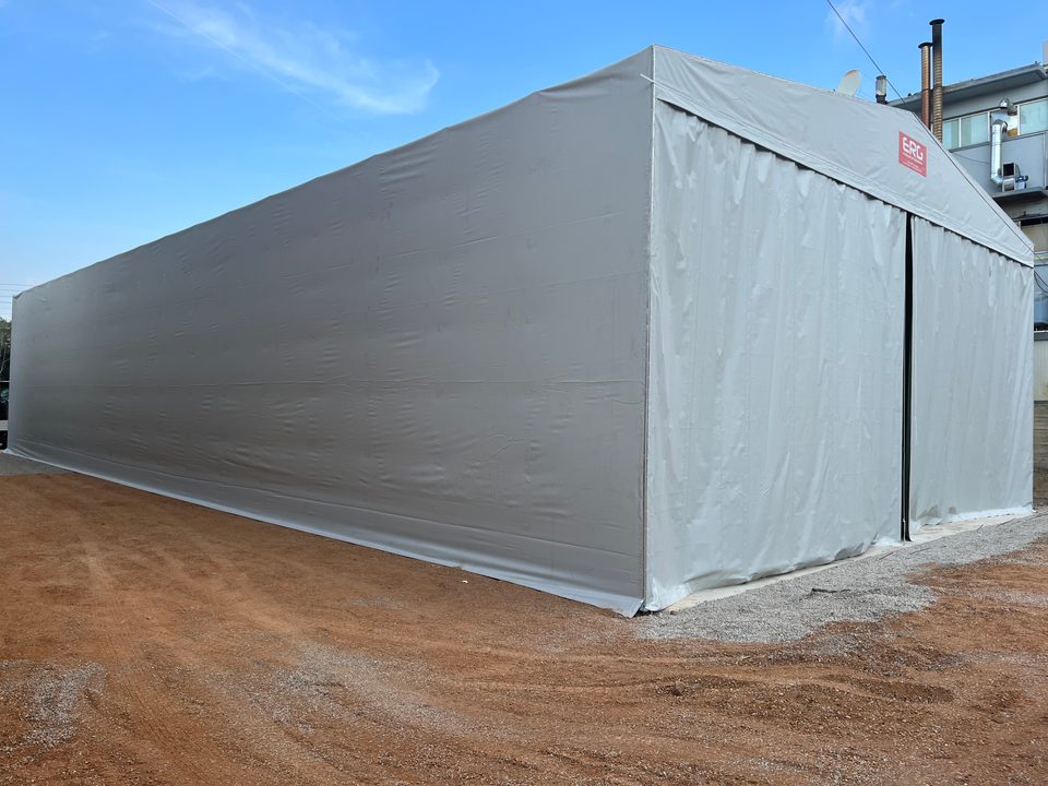ERG Innovative Solutions PVC Mobile Building προκατ κτίριο σταθερό προκατασκευασμένο σταθερο κινητό κτίριο, βιομηχανικο, αποθήκη με PVC μουσαμά stathera ktiria stathera ktirio biomixanikes apothikes βιομηχανική αποθήκη ελαφρυ κτιριο elafri ktirio