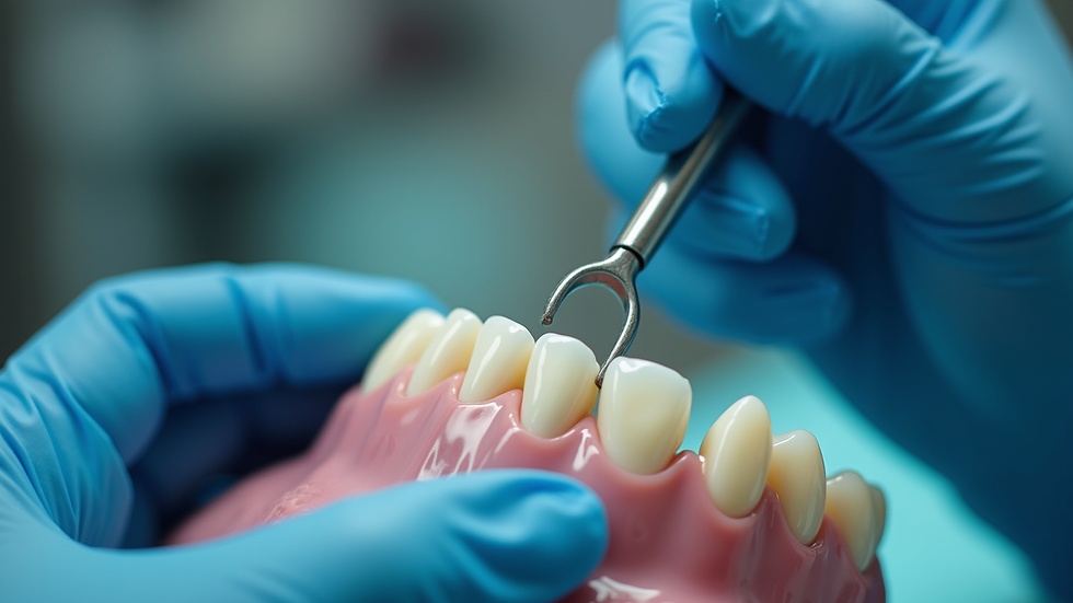 Close-up view of a dental technician crafting a PFM crown in a lab