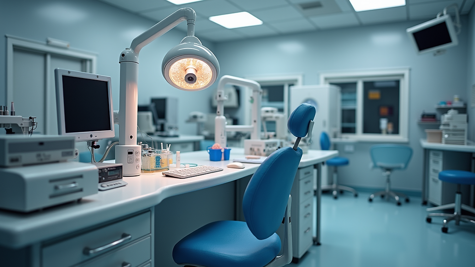 High angle view of a dental lab workstation with CAD/CAM equipment