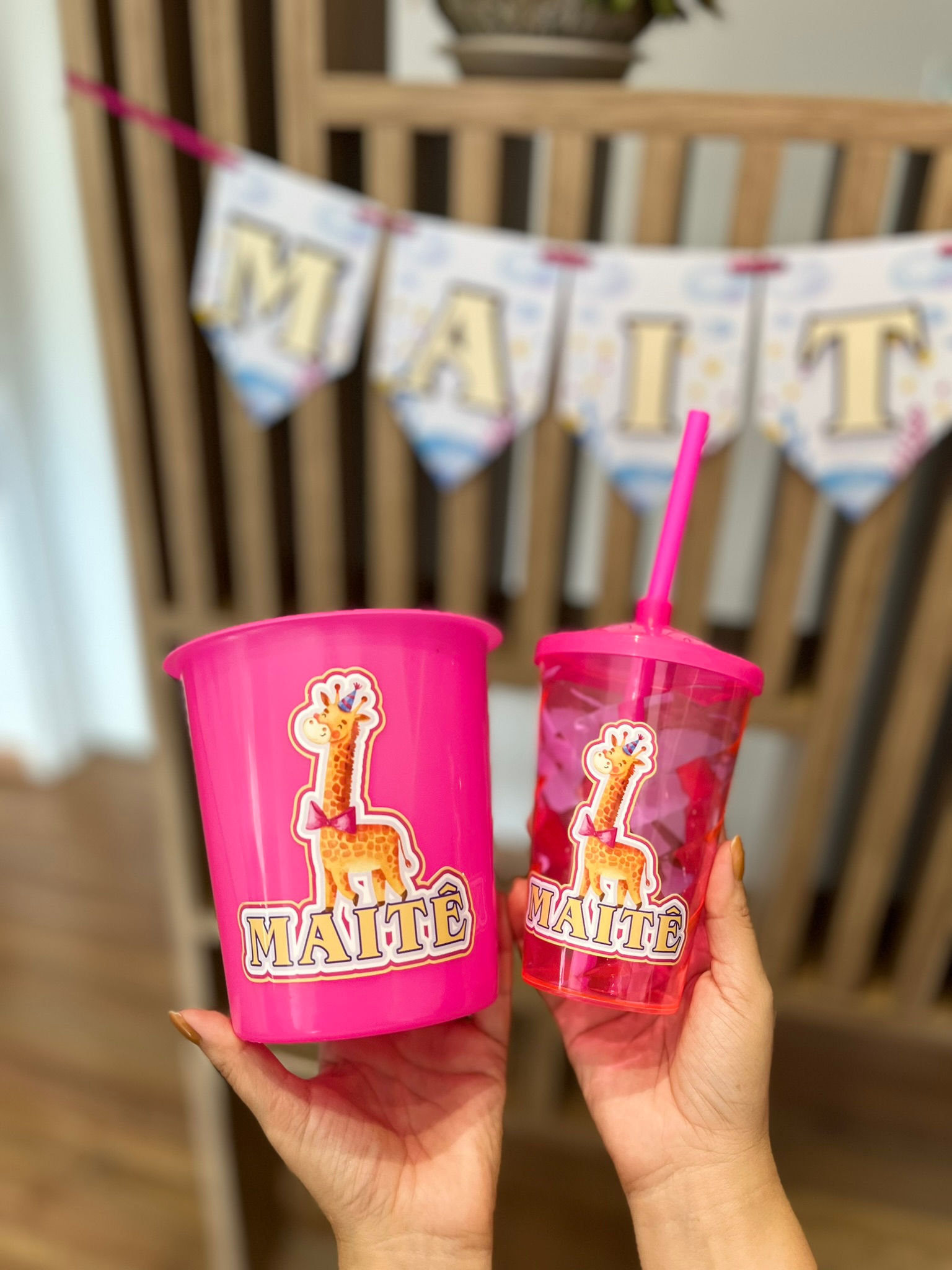 Baldinho 1litro  + Copo com Canudo 400ml Personalizado