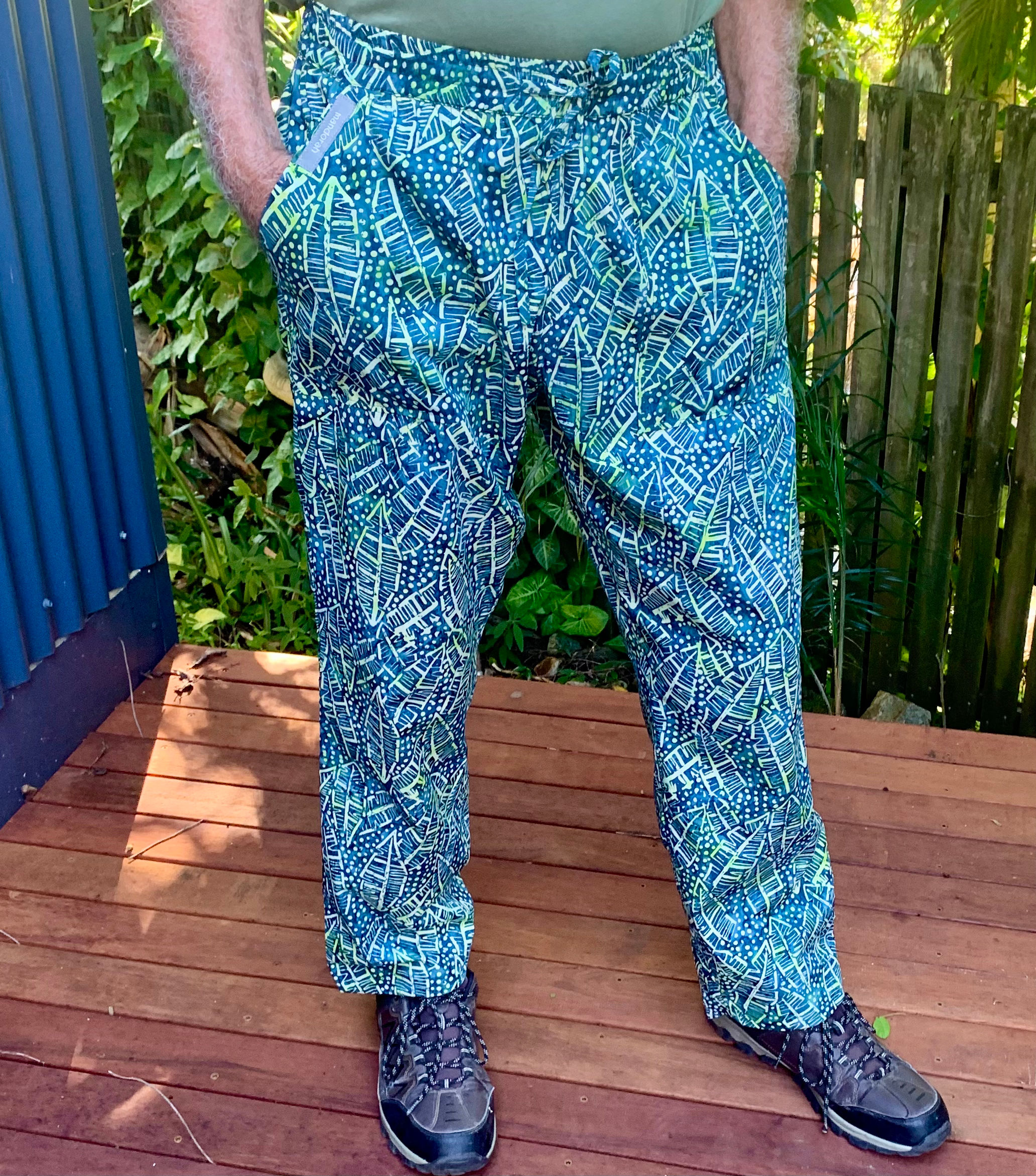 Men’s Casual Cotton Pants. S-XXL. Green Leaves print.