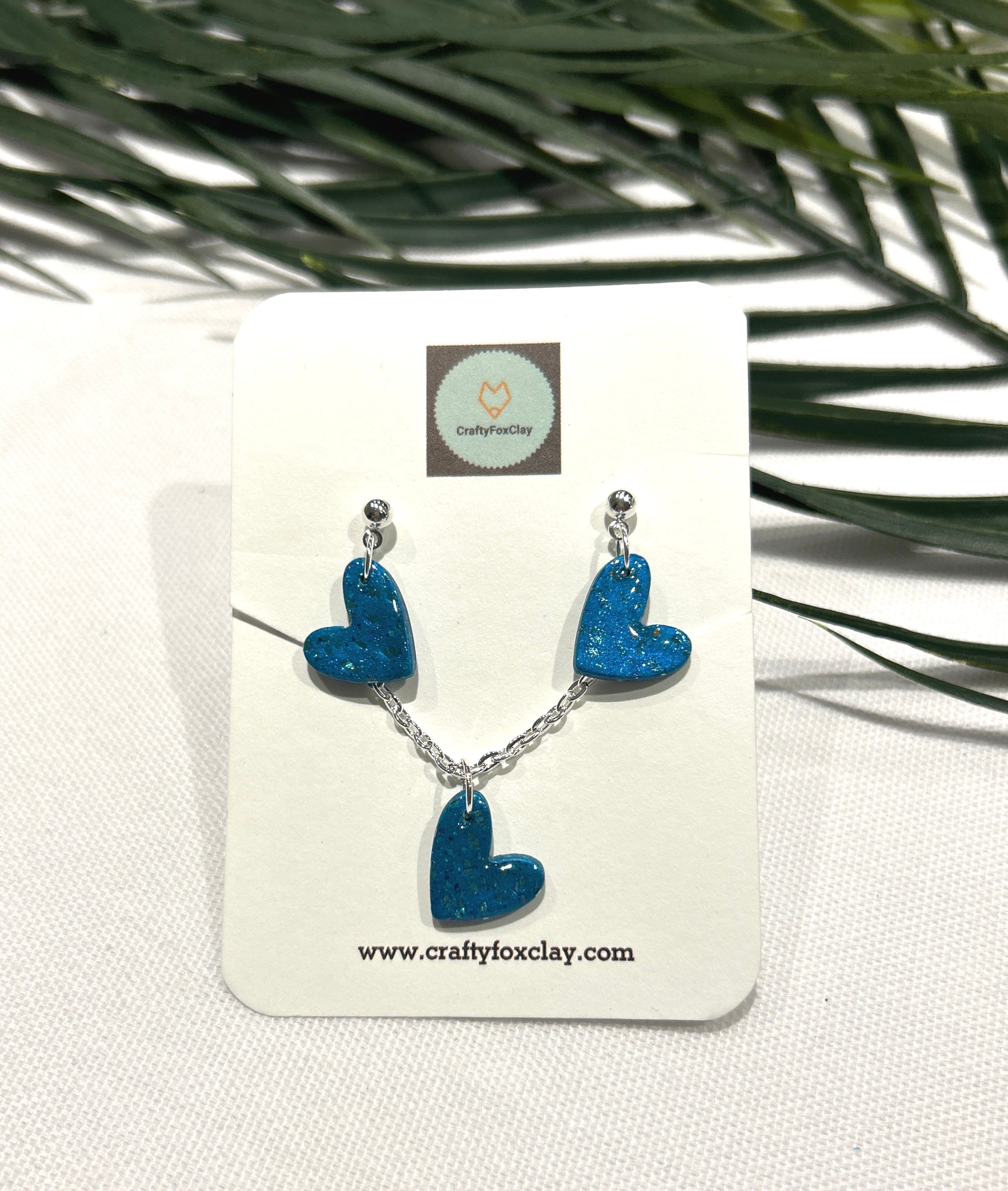 Teal Sparkle Heart Necklace Set
