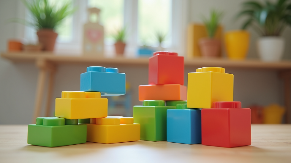 Close-up of colorful building blocks for children