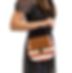 Woman in dress carries Lightweight Shoulder Handbag: Green Stripes across shoulder, posing