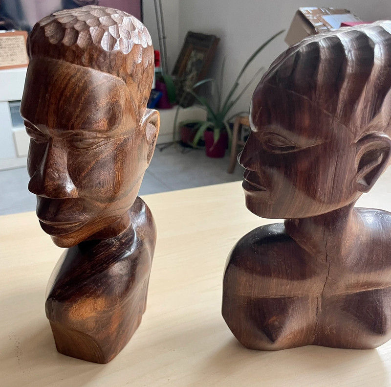 Miniature : Paire de buste africain sculpté dans bois massif certainement annee 60-70, tail