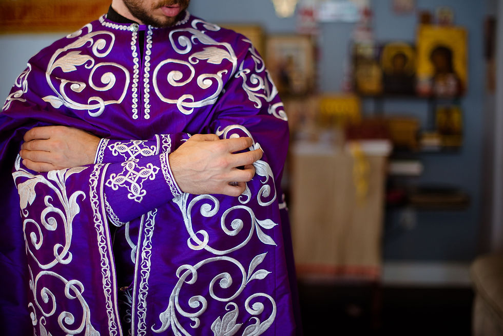Thumbnail: Orthodox priest vestments set, Purple silver, Embroidered, silk