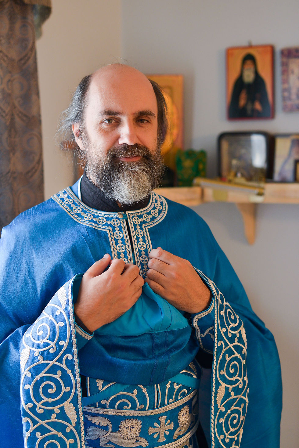 Thumbnail: Orthodox priest vestments set linen, blue, silver. Lions