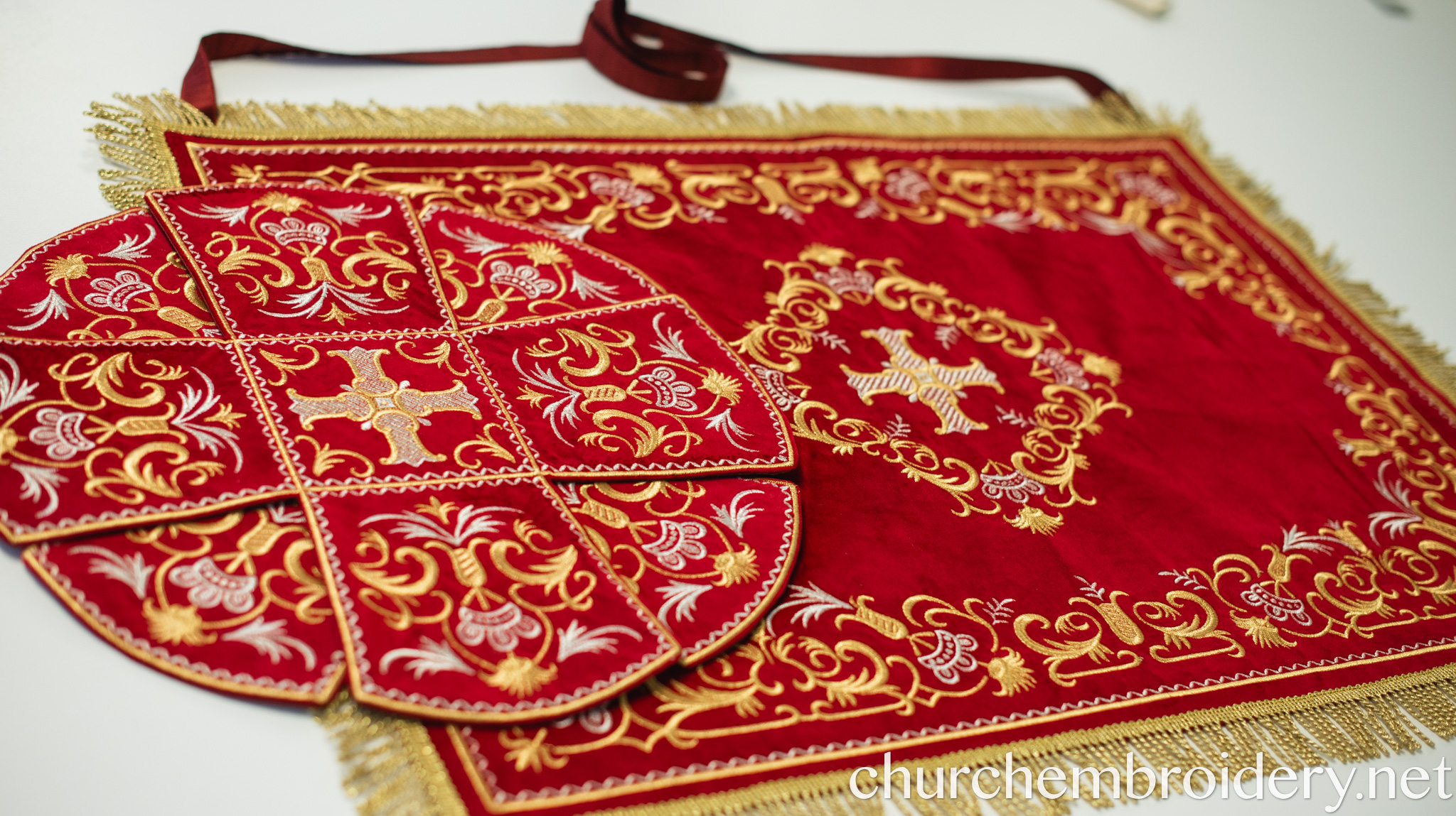 Stunning Red Gold Embroidered Chalice Covers
