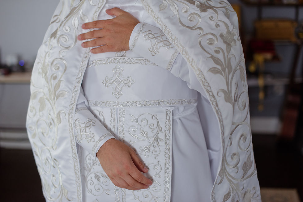 Thumbnail: Orthodox priest vestments set, White, Embroidered, silk