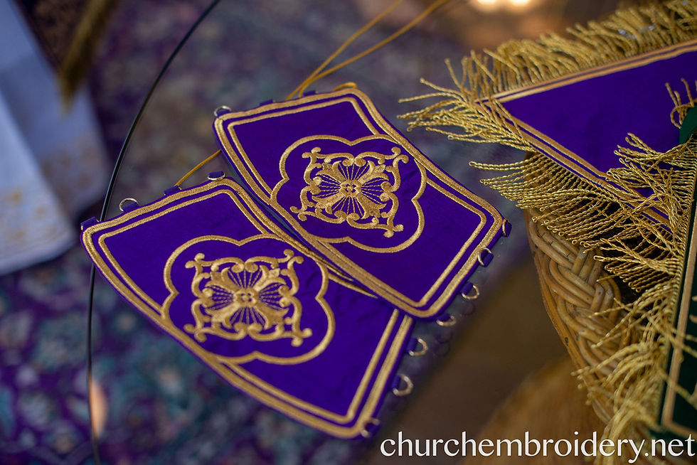 Thumbnail: Fully Embroidered Orthodox Priest Vestment Set in Purple Gold