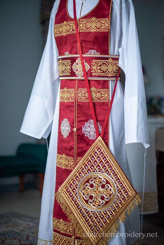 Thumbnail: Fully Embroidered Dark Red Orthodox priest Vestments set Russian Back Phelonion