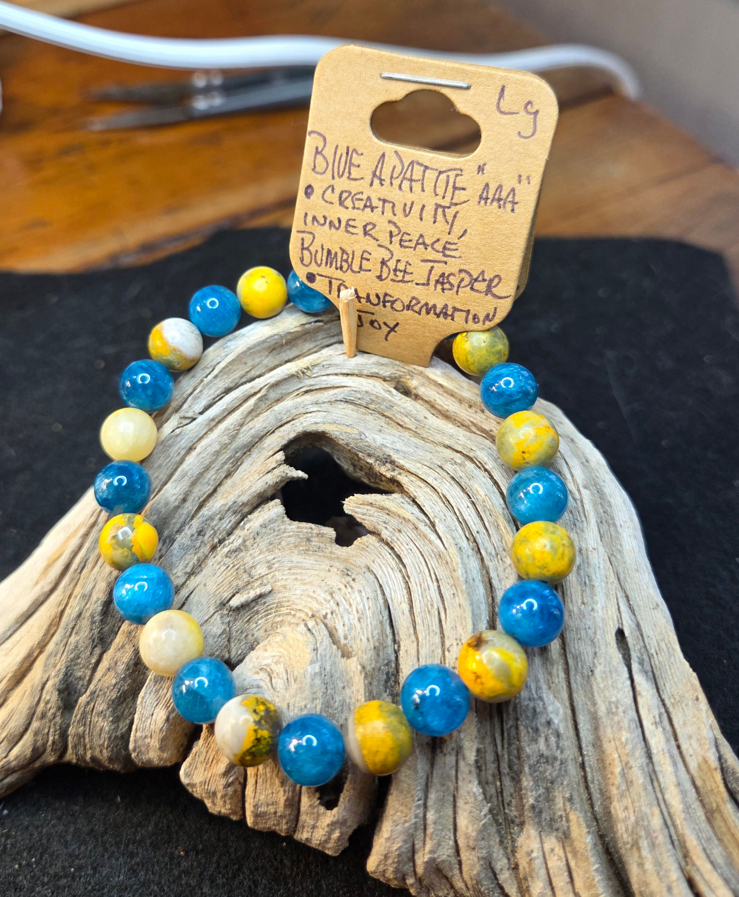 Blue Apatite paired with Bumble Bee Jasper
