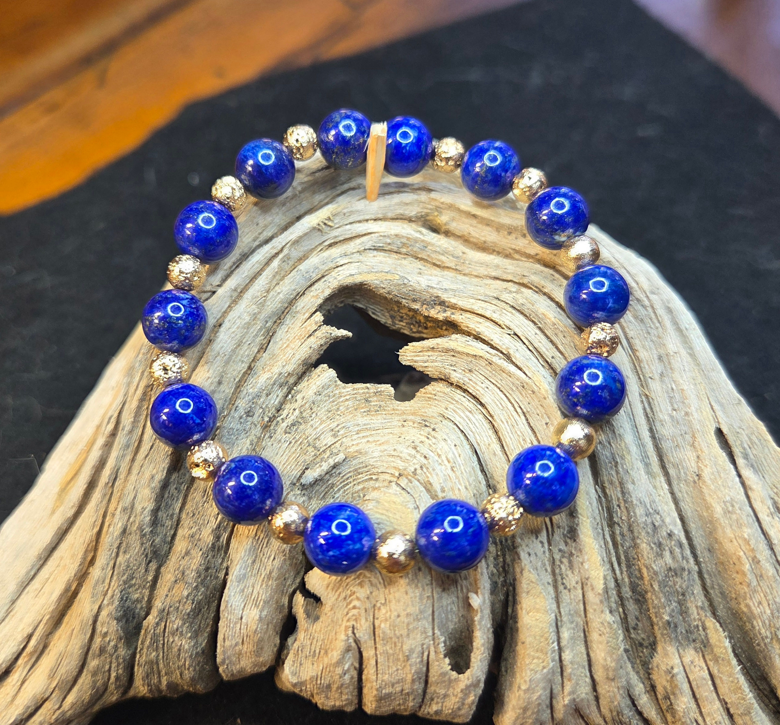 Lapis Lazuli AAA grade with gold filled spacers. 14 & 18K