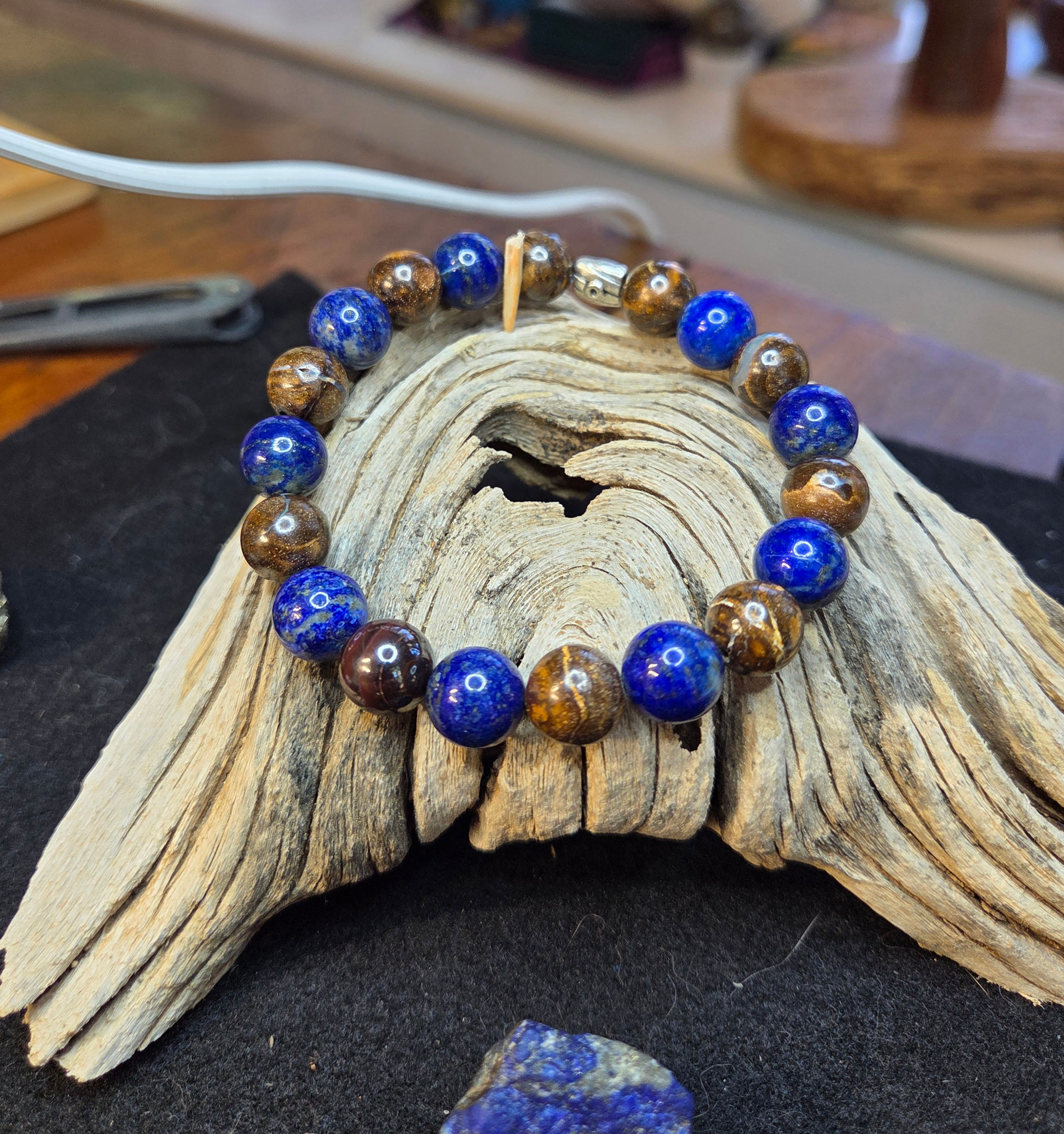 Boulder Opal paired with Lapis Lazuli