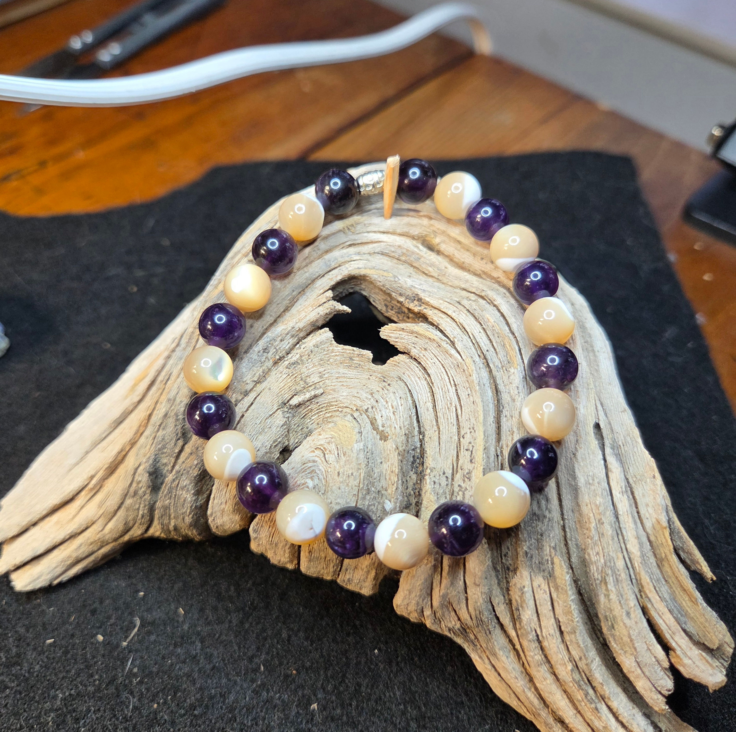 Amethyst paired with Mother of Pearl 