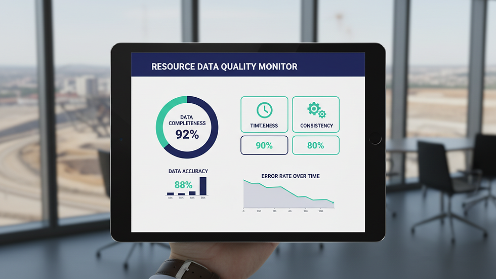 Close-up view of a digital dashboard displaying data quality metrics