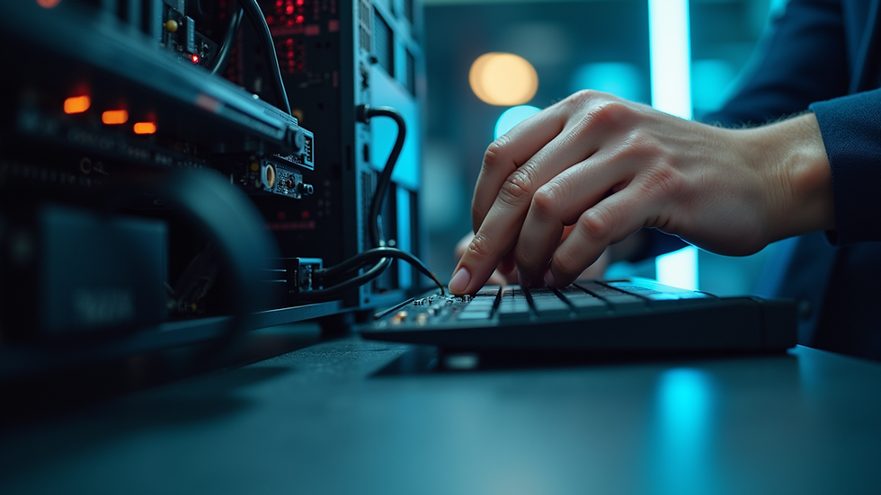Eye-level view of a computer technician assembling a desktop PC
