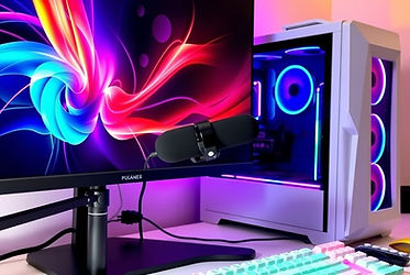 Custom-built PC with tempered glass side panel showing internal components — Mike Cote Tech LLC build service