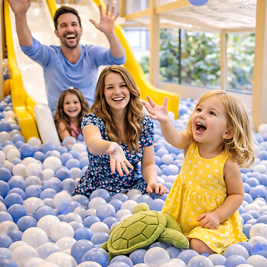 happy family in ball pool