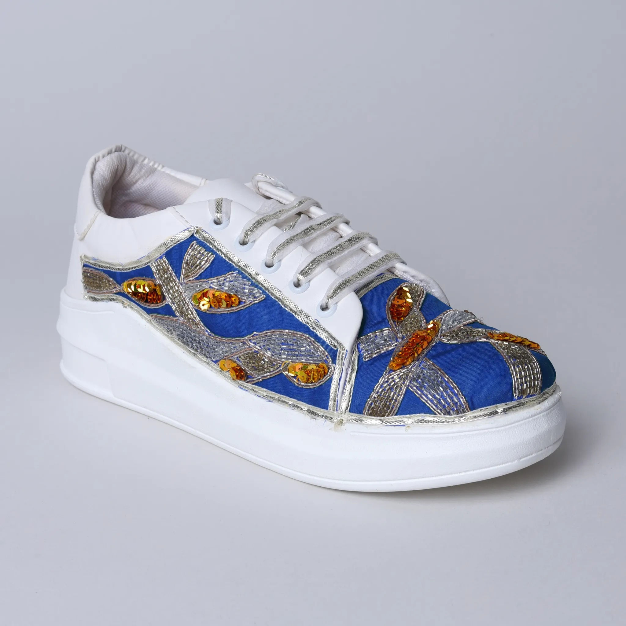 Blue Metallic Mesh Sneakers