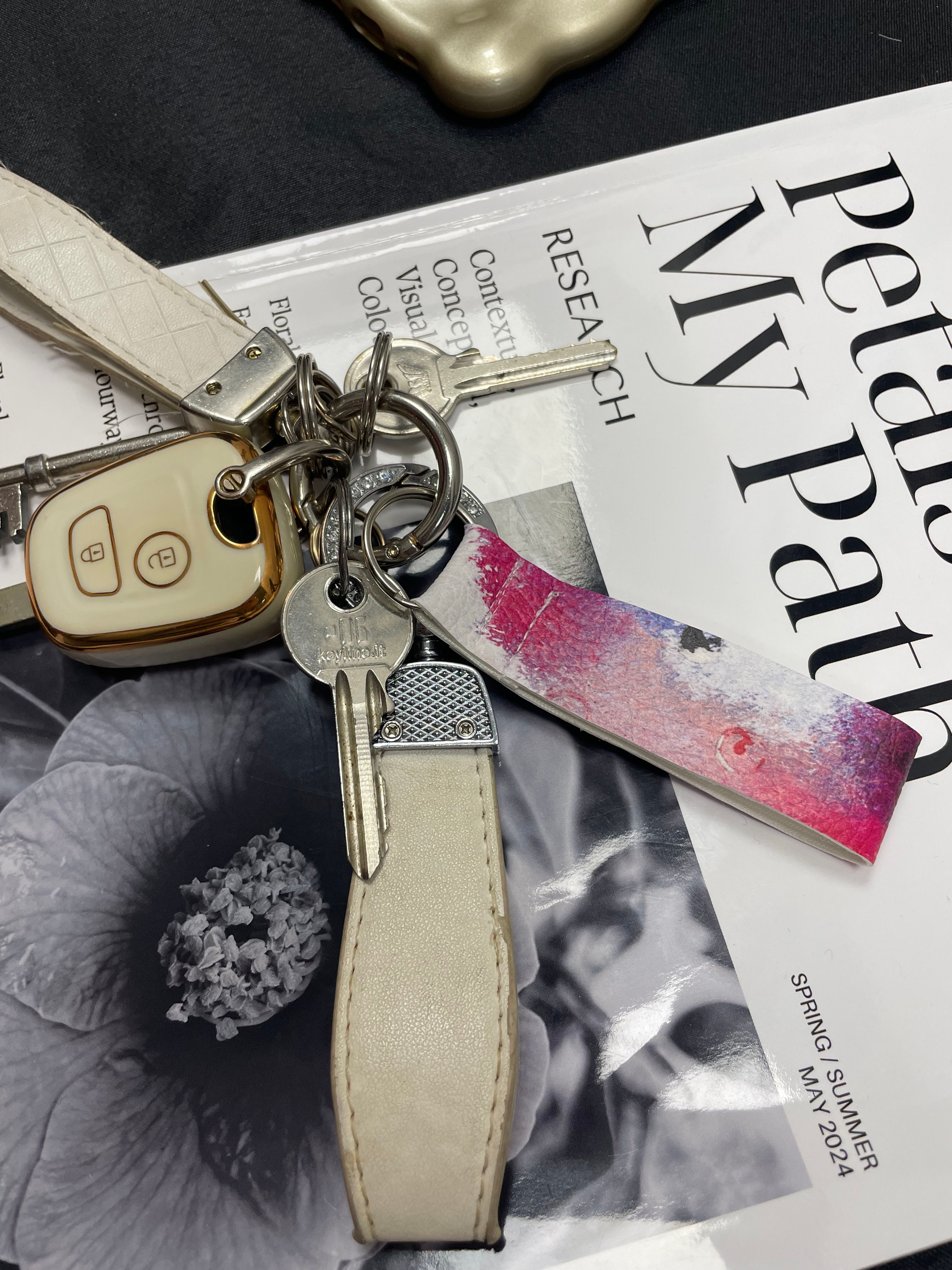 Printed leatherette keyring