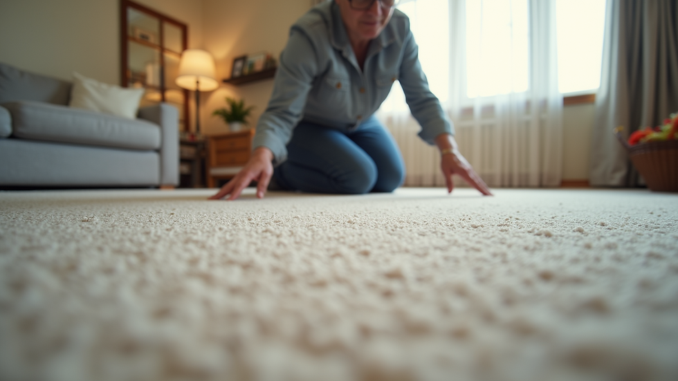 Eye-level view of a professional stretching carpet in a residential home