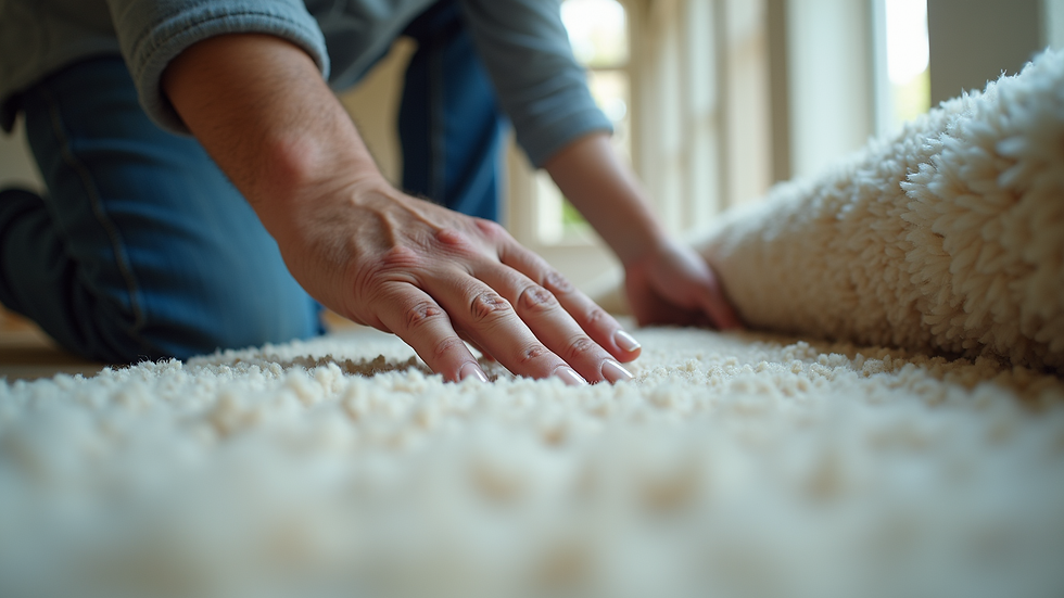 Eye-level view of a professional carpet technician stretching a carpet