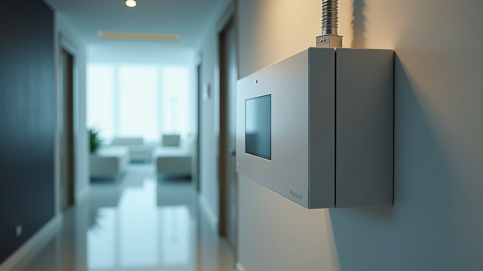 Plano detalle de un sistema de purificación de aire con ozono instalado en un hotel