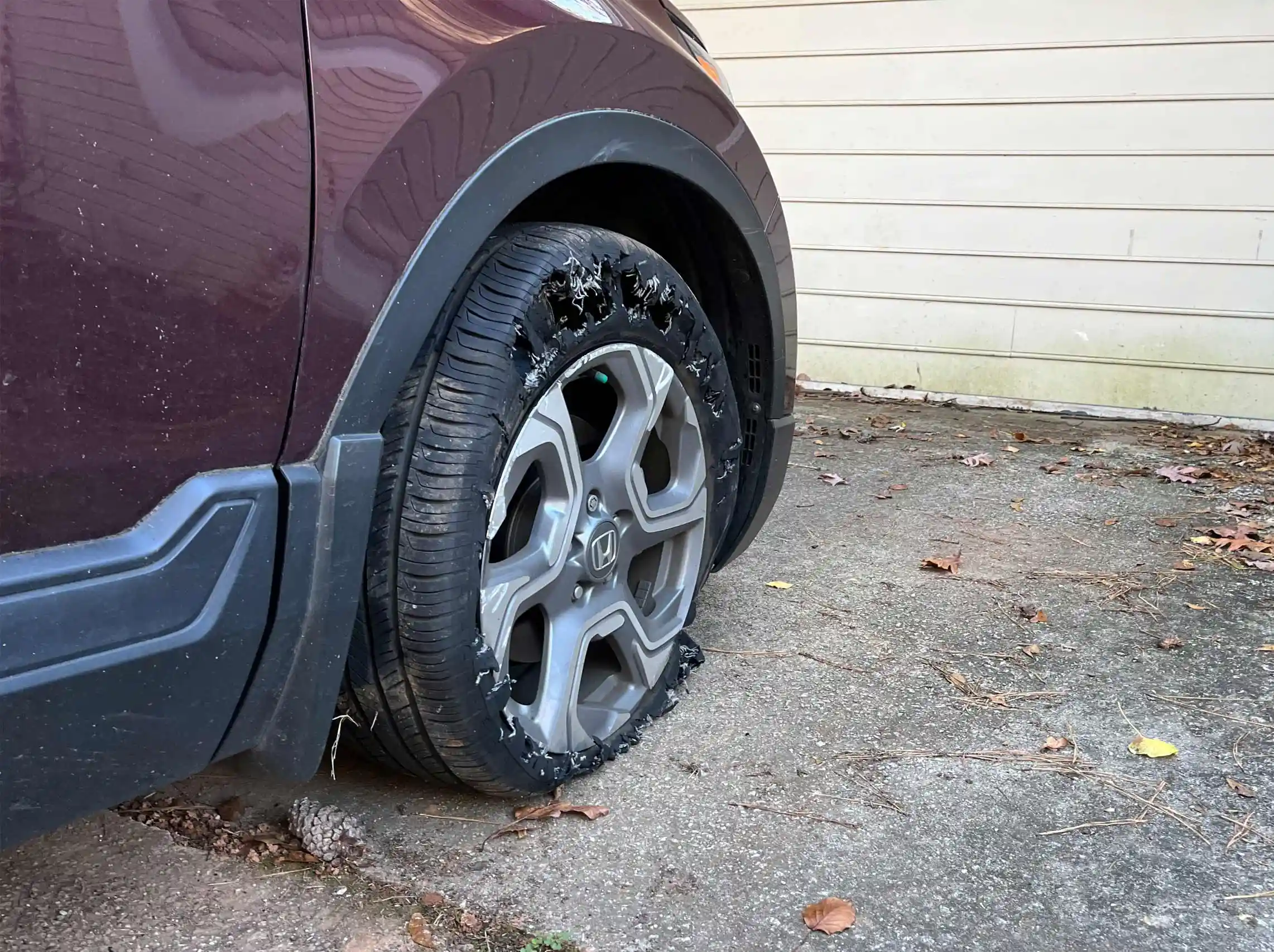 Flat torn tire