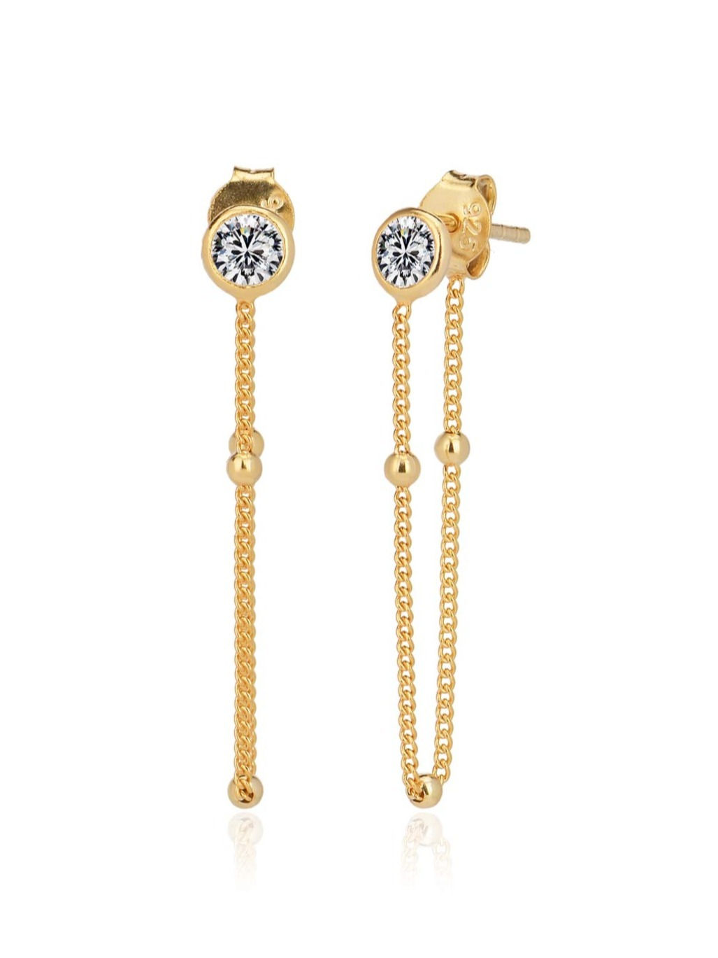 LEVE - Zirkon taş & top detaylı zincir gümüş küpe