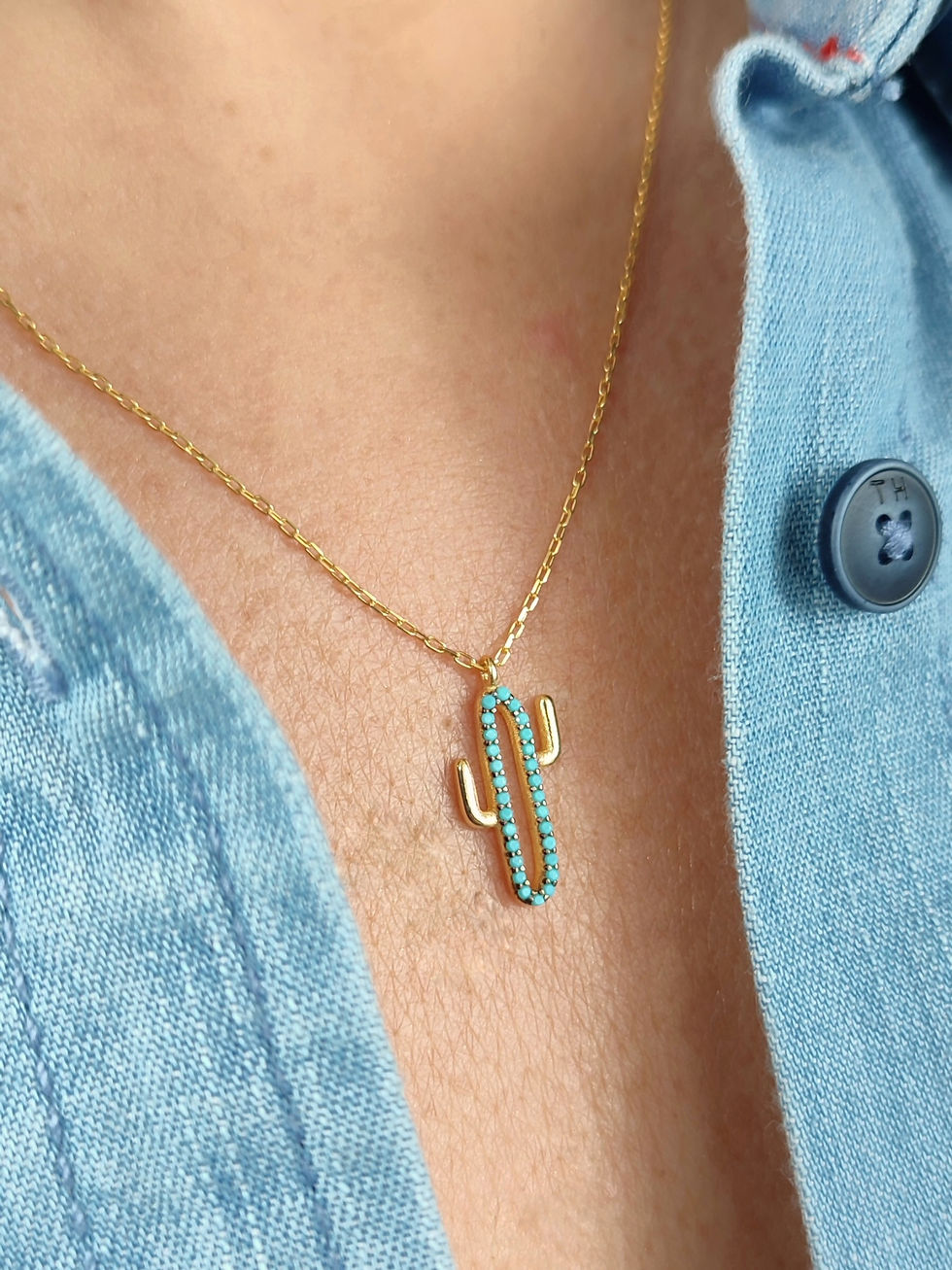 Thumbnail: CACTI - Cactus pendant silver necklace with zircon gemstones
